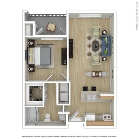 Floor plan for 1 bed, 1 bath, 650 sqft